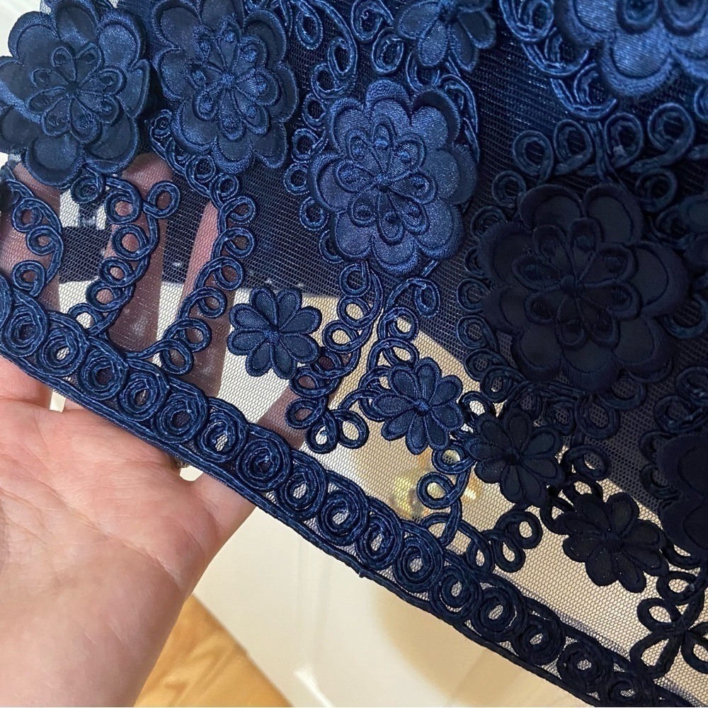 Sue Wong Beaded Embroidered Floral Strapless Navy Blue Mini Dress Size 4 - Picture 14 of 14